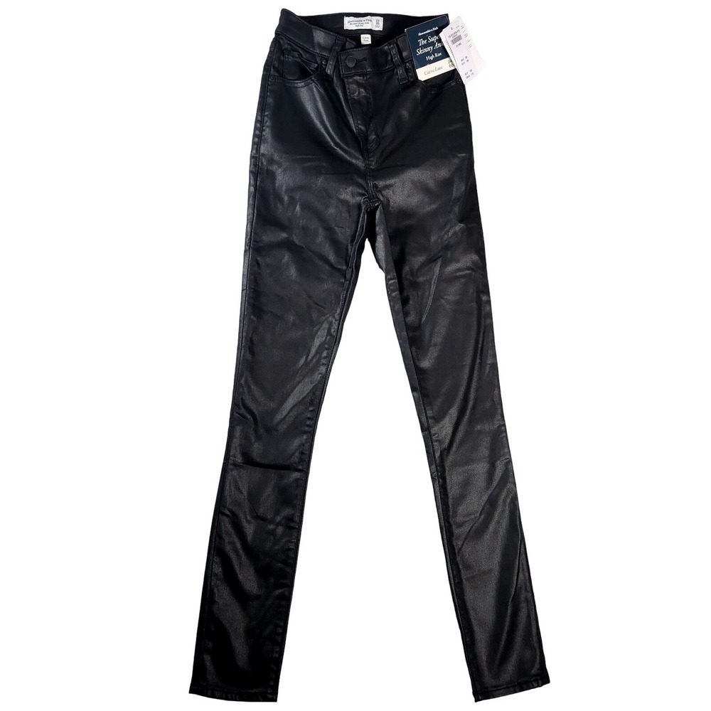NWT Abercrombie Pants Curve Love 00/24 Long High Rise Super Skinny Ankle Black